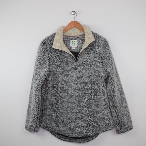 Green Tea Womens Fleece Pullover Sweatshirt Size M Gray Quarter Zip Sherpa Warm - Picture 1 of 10